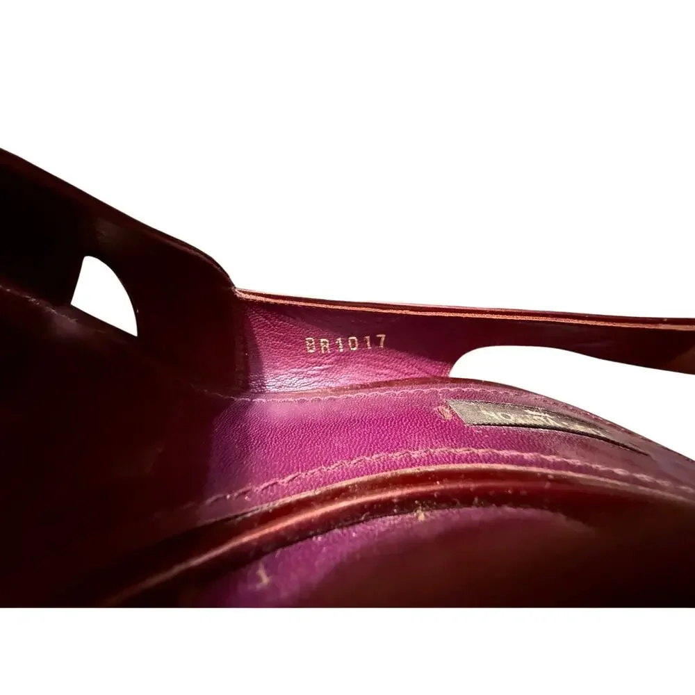 VTG Louis Vuitton Patent Leather Slingback Wedge Sandals Burgundy EU 36 Italy